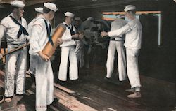 Gun Drills on Board United States Warship Postcard