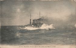 USS Maryland, during a gale in the China Sea. Postcard