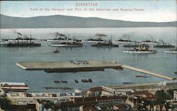 Gibraltar-View of the Harbour and Part of the American and Russian Fleets Postcard
