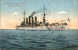 U. S. Armored Cruiser California off Alcatraz Island Postcard