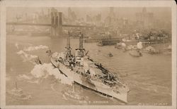 USS Arizona at New York City Postcard