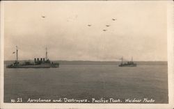 No. 21 Aeroplanes and Destroyers-Pacific Fleet, Weidner Photo Postcard