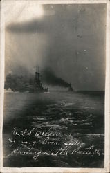 USS Delaware firing broadside. Spring Battle Practice Postcard