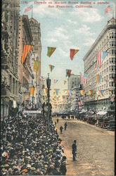 Crowds on Market Street during a parade Postcard