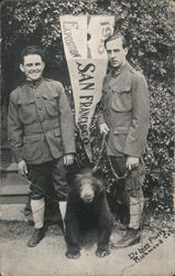 Two Men in Military Uniform With a Black Bear Postcard
