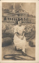 Woman Having Her Picture Made - Santa Cruz Casino and Beach California Postcard Postcard Postcard