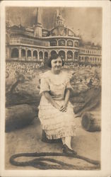 Woman Having Her Picture Made - Santa Cruz Casino and Beach Postcard