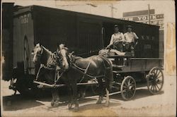 Horse-drawn Wagon Near Train Boxcar Postcard