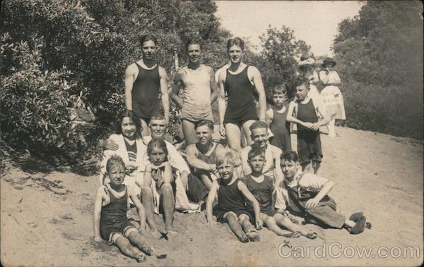 Group of swimmers posing on beach Family group Monte Rio California