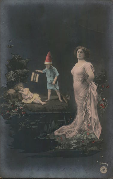 Woman With Two Children - Boy in Santa Hat