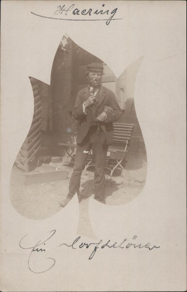 Man smoking a pipe, image inside a flower Vignettes