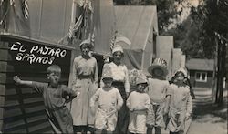 Two Women with Children Standing by Tents, Patriotic Postcard