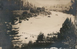 Riverview of curve of river from hilltop with a Paddle wheel boat below Postcard