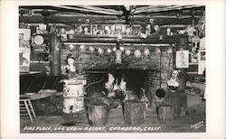 Fire Place, Log Cabin Resort Postcard