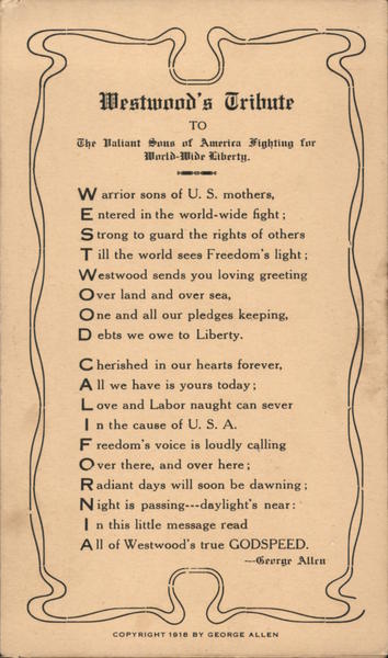 Westwood's Tribute Poem by George Allen Poems & Poets