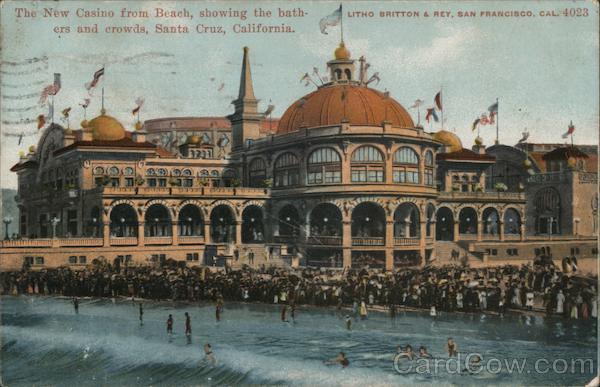 The New Casino from Beach Showing Bathers and Crowds Santa Cruz California