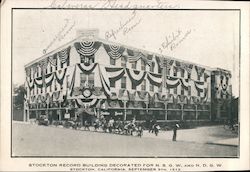 Stockton Record Building Decorated for N.S.G.W. and N.D.G.W. Postcard