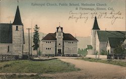 Episcopal Church, Public School, Methodist Church & Parsonage Postcard