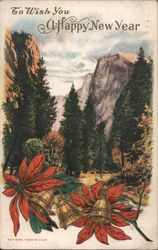 To Wish You Happy New Year - El Capitan, Poinsettias Postcard