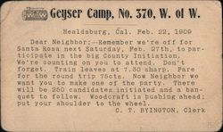 Geyser Camp, No. 370, W. of W. Postcard