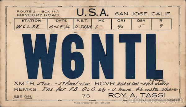 W6NTL Roy A. Tassi San Jose California