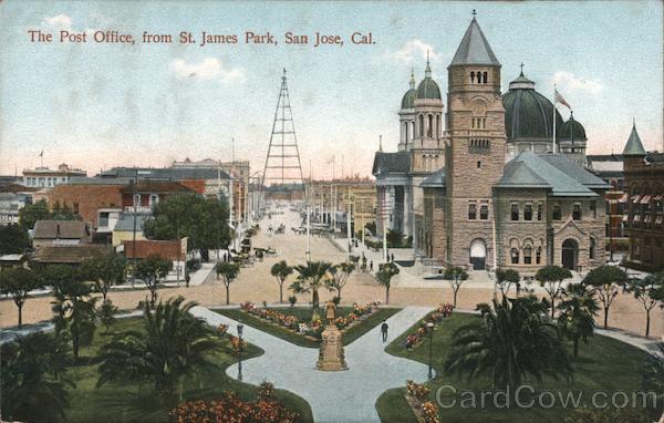 The Post Office, from St. James Park, San Jose, Cal. California