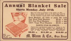 Annual Blanket Sale Starts Monday, July 27th. M. Blum & Co., San Jose Postcard