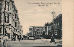 First Street Looking South from Santa Clara St. Postcard