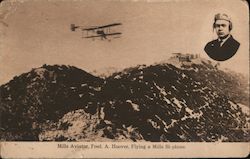 Rare: Mills Aviator, Fred A. Hoover, Flying a Mills Bi-plane. Postcard