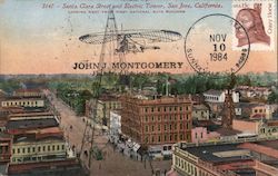 Santa Clara Street and Electric Tower, San Jose, California. Looking West from First National Bank Building Postcard