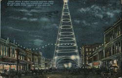 Street Scene At Night Showing Electric Tower Postcard