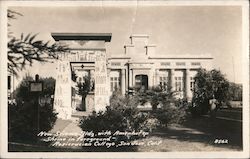New Science Bldg. with Amenhotep Shrine in foreground. Rosicrucian College Postcard