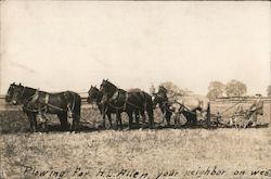 Plowing for H.L. Allen Your Neighbor on West Postcard