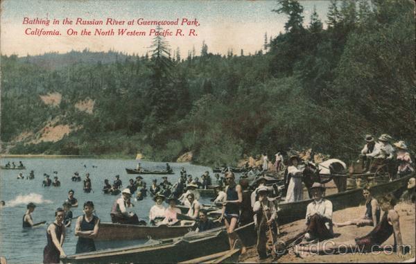 Bathing In the Russian River at Guernewood Park, California. On the North Western Pacific R.R. Guerneville