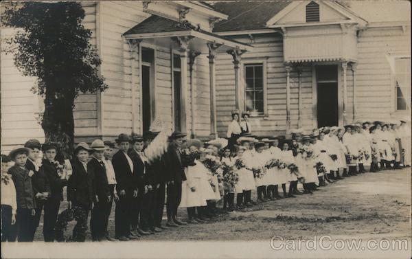 School Children Lined up Outside a School House Guerneville California