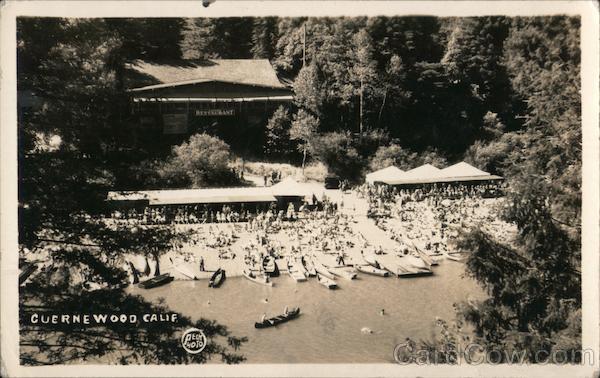A River Bank with Canoes and Lots of People Guerneville California