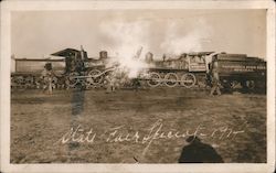 1914 California State Fair Special trains crashed on purpose to provide entertainment Postcard