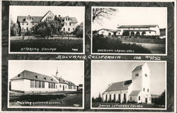 Atterdag College, American Legion Hall, Solvang Grammar School, Danish Lutheran Church Postcard