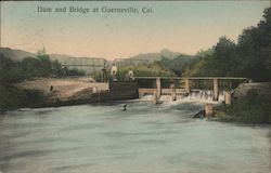 Dam and Bridge at Guerneville, Cal. California Postcard Postcard Postcard