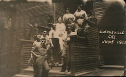 A Group of People Standing on a Set of Stairs Postcard