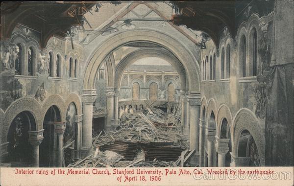 Interior Ruins of the Memorial Church, Stanford University, Wrecked by the earthquake of April 18, 1906