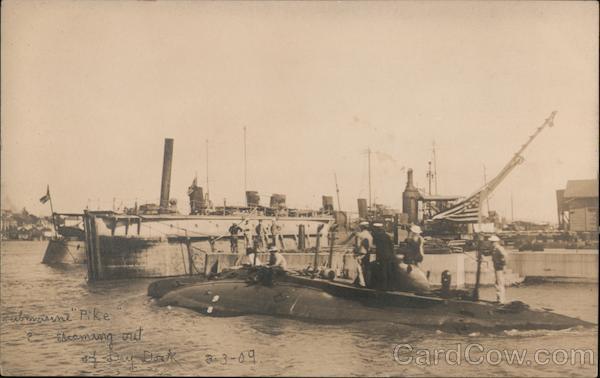 Submarine 'Pike' Steaming Out of Dry Dock - 1909 Mare Island California