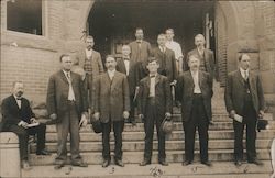 A Group of Men Standing on the Stairs Postcard
