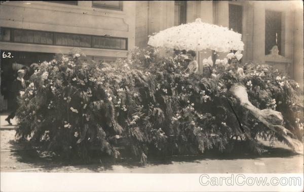 Black and White Photo of Floral float in parade Grass Valley California