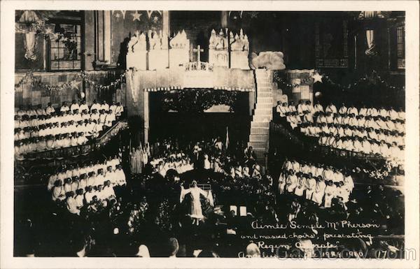 Aimee Semple McPherson and massed choirs, presenting Regem Adorate. Angelous Temple 1924 1960 Los Angeles