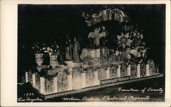 1932 Los Angeles Motion Picture Electrical Pageant Fountain of Beauty float Paramount Pictures California