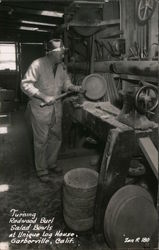 Turning Redwood Burl Salad Bowls at Unique Log House Postcard