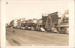 Businesses on Main Street of Hanford Postcard