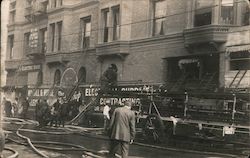 June 1923 Firemen, Trucks, at Electric Shop Postcard