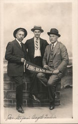 Men w/Pennant, Studio Photo Long Beach, CA Postcard Postcard Postcard